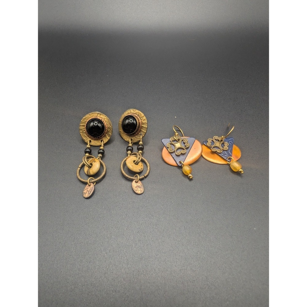 Lot Of Earrings Metalic Boho 2 Pair Costume Jewelry
